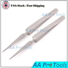 2 Cross Lock  Self Closing Reverse Action Tweezers Straight 4-3/4" Nail Art Tool