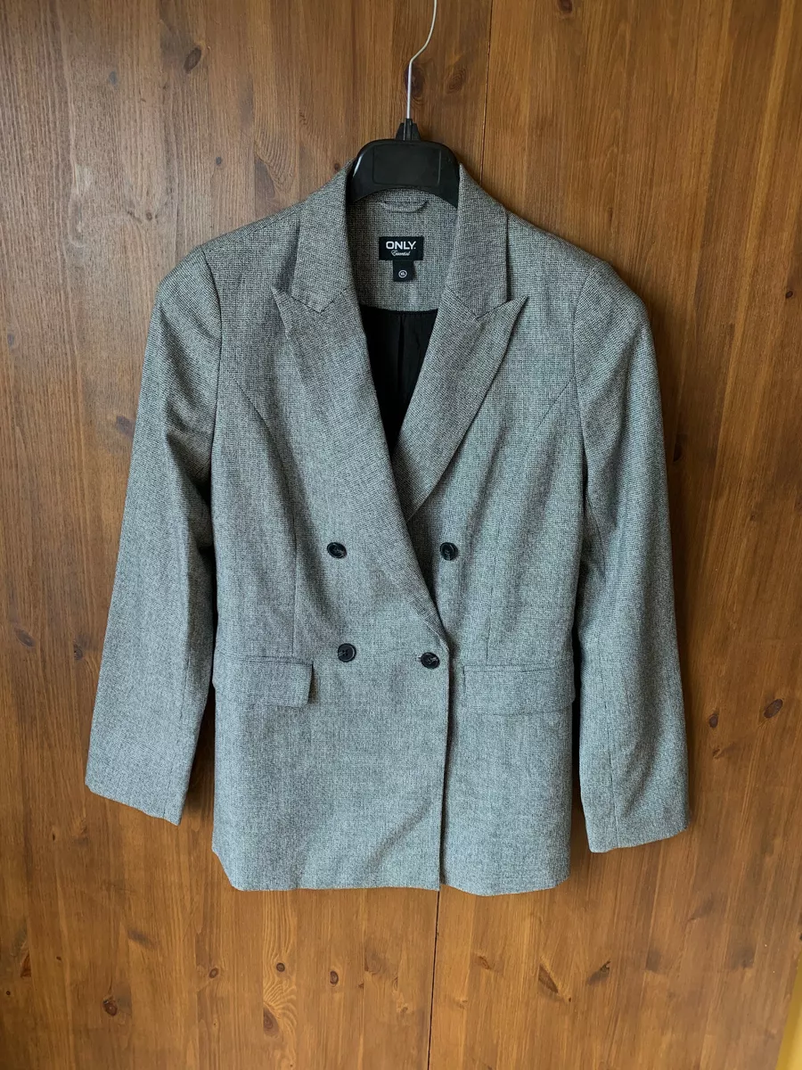 ONLY LONGLINE BLAZER Grey Check Double Breast Breasted UK 10 NEW