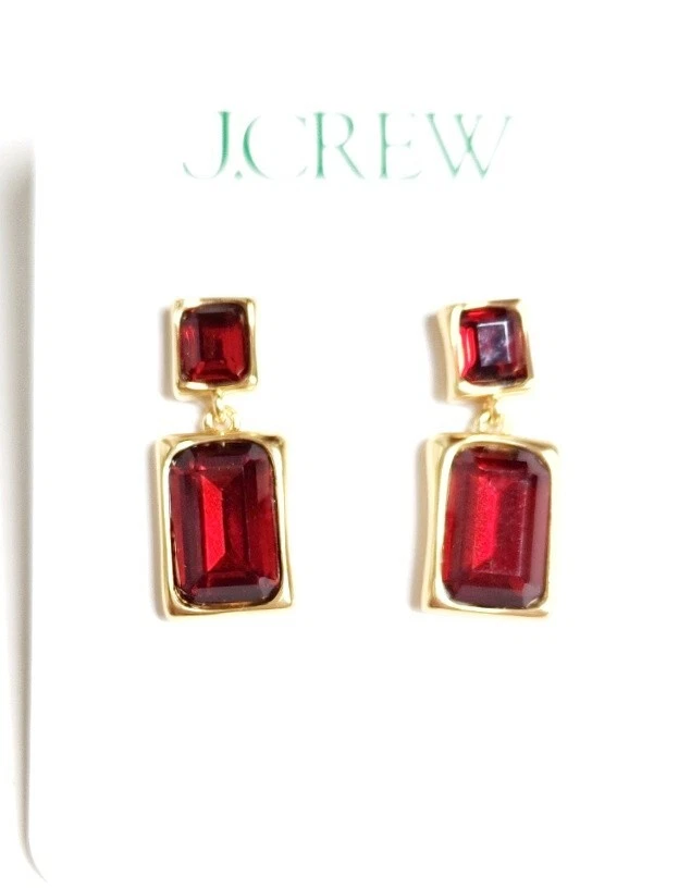 Pendientes colgantes de piedras preciosas facetadas J.Crew rubí radiante chapado en oro rojo latón nuevos con etiquetas Foto 2 de 4