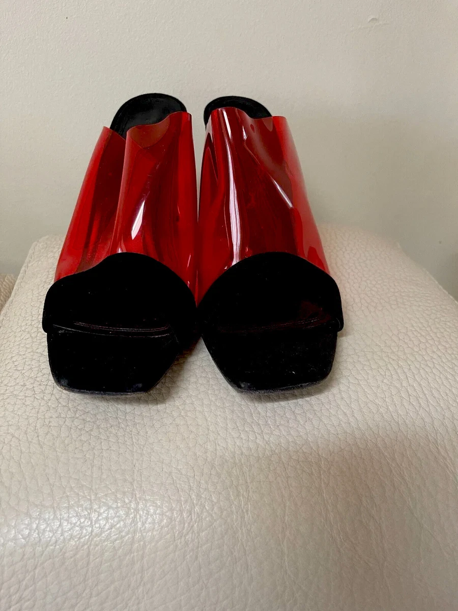 CELINE Red PVC Black Suede Sandals High Heels Mules Size 41 11 Ret 895