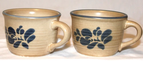 2 Pfaltzgraff Folk Art Pattern Ridged Coffee or Tea Mug #100 Made In  USA 2-3/4"