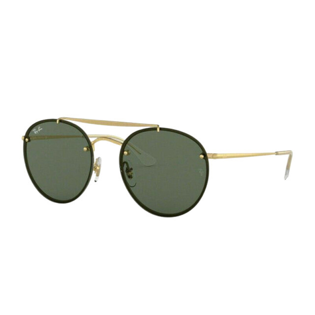 Ray-Ban Blaze Round Double Bridge Sunglasses Gold Frames Green Lenses