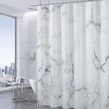 Grey White Marble Shower Curtain Set with 12 Hooks, Abstract Modern Luxury