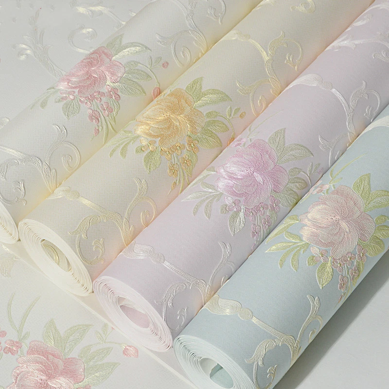 Papel tapiz autoadhesivo floral no tejido en relieve de 5 metros rural hágalo usted mismo Foto 2 de 4