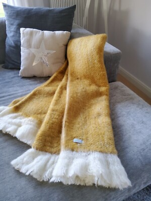 Wolldecke Cozy / warme Wohndecke /Plaid Mohair curry meliert