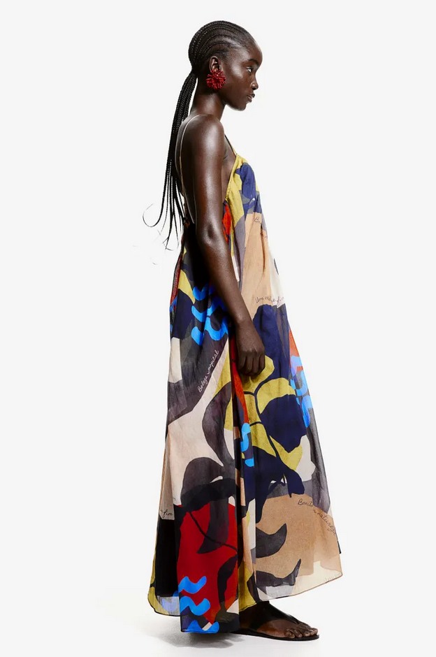 Hm A Line Maxi Dress Black Patterned, Casual Dresses For Women, M, Printmulti, 100% Cotton Hm A Line Maxi Dress Black Patterned, Casual Dresses For Women, M, Printmulti, 100% Cotton