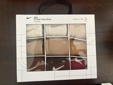 NIB Nike Big Kids' 9-Pack Crew Box Set Socks - Neutral Youth 10C - 3Y XS