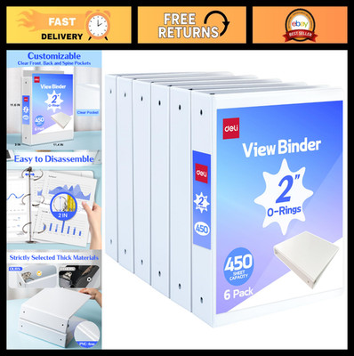 2-Inch 3 Ring Binder, 450 Sheet Capacity, 11''x8.5'' US Letter, 6 Pack, White, Poc