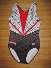 GK ELITE Leotard Size AM Adult MEDIUM Poly Spandex LEGENDS Black Gray White Red