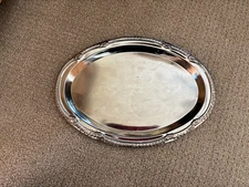 IRVINWARE 12" X 8.5"  CHROME ETCHED DECORATIVE OVAL METAL SERVING TRAY !!!!!!!!!