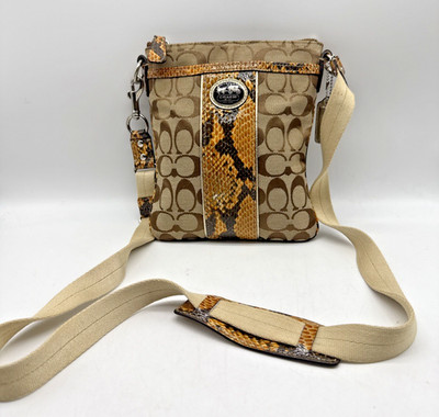 COACH Sutton Signature Python Swingpack Crossbody Bag Brown Beige