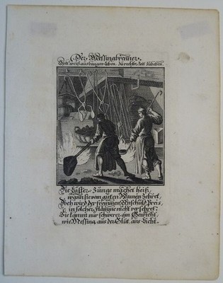 Berufe.Weigel. Der Messingbrenner. Original Kupferstich. Um 1700.