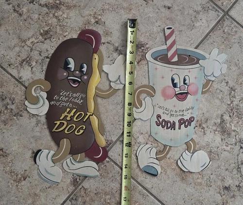 “Let’s All Go To The Lobby & Get Some Soda Pop, Hotdogs” 2 Metal Signs Vintage