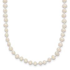 14k Yellow Gold Children 3-4mm Semi-Round Freshwater Cultured Pearl 12" Necklace