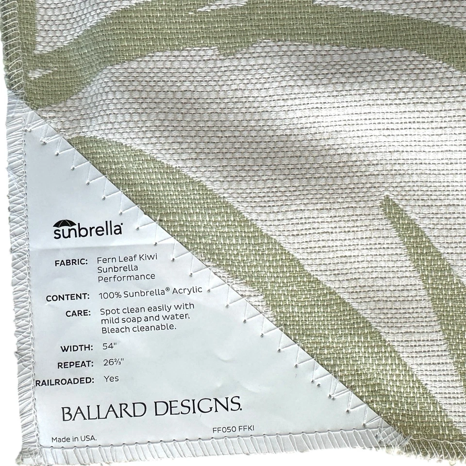 Ballard Designs Fern Leaf Kiwi Green Outdoor / Indoor Fabric SAMPLE 35"x35" - Image 3 of 4