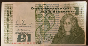 Central Bank of Ireland 1 pound note QUEEN MEDB MAEVE 1989 Good Condition