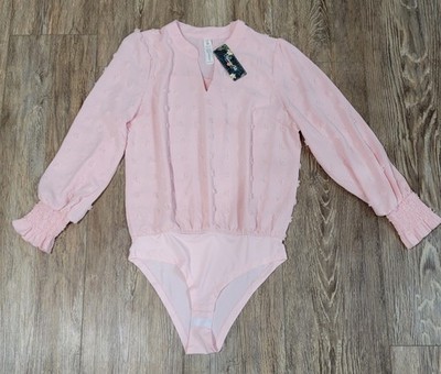 Blooming Jelly Bodysuit Size M Pink Notched V-Neck Swiss Dot Pre-Owned