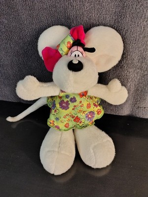 Plush Diddlina Spring Green Dress Flowers Pink Bow 30cm Diddl Vintage Antique