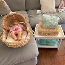 Baby Doll Playset with Basket Bed, Outfits, Accessories, and Girl Doll