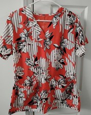 Greys Anatomy Floral Stripe Scrub Top Sz XL