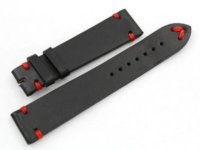 Strap Band Genuine Leather Black 20/18mm Handmade Handmade Sport Accessories New