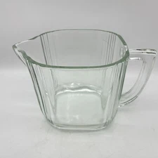 Vtg MCM Clear Glass Cream Or Juice Pitcher Art Deco Farmhouse Chic