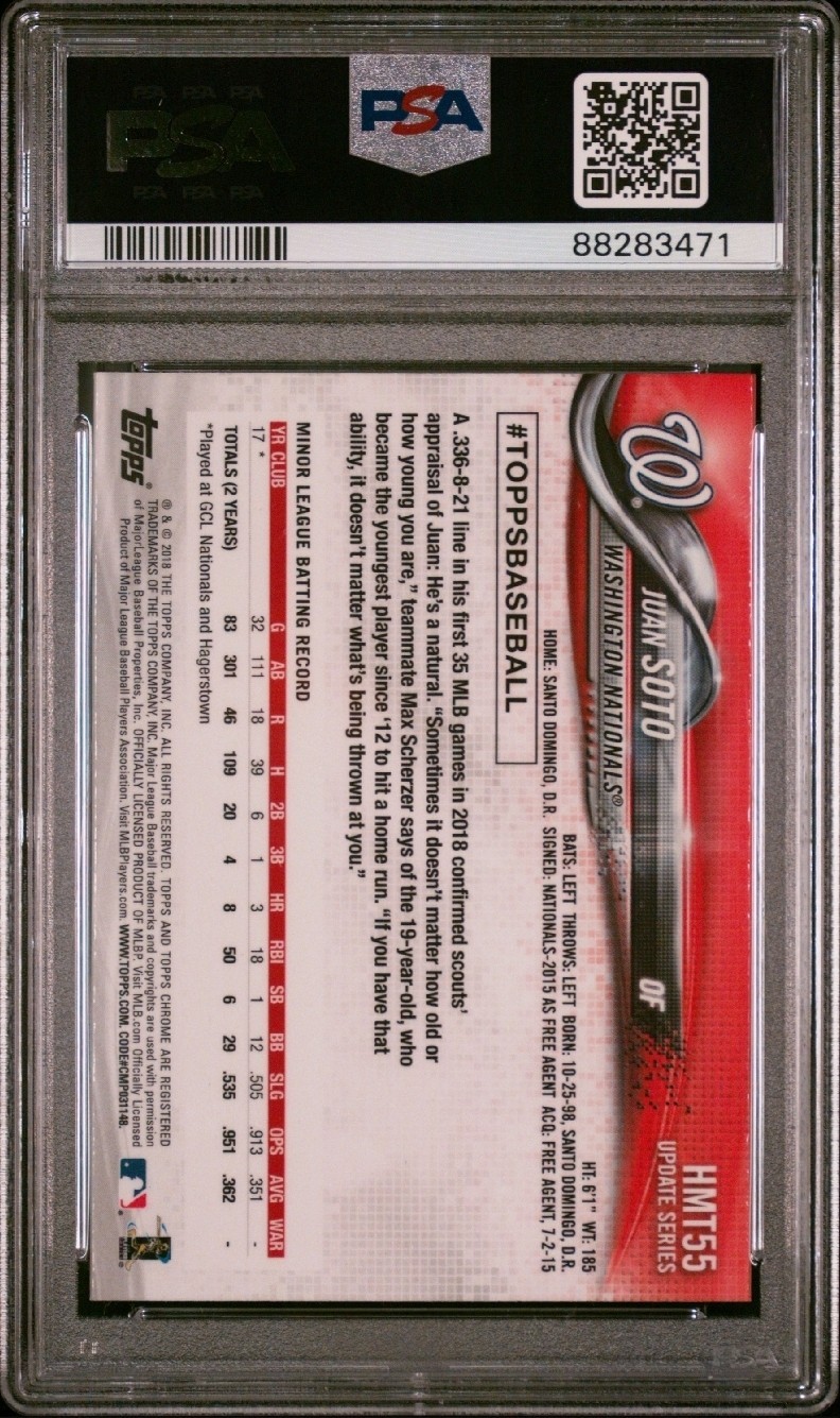 2018 Topps Chrome Update  Juan Soto PSA 10 #HMT55 (RC) view 2