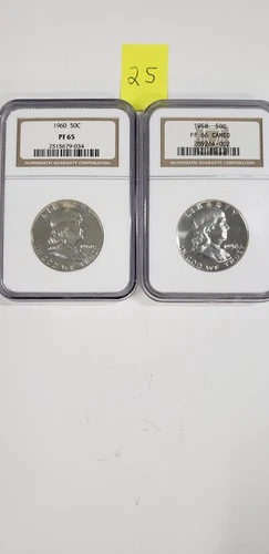 1958 NGC PF 66 Cameo certified And 1960 NGC PF 65 certified Franklin half $1