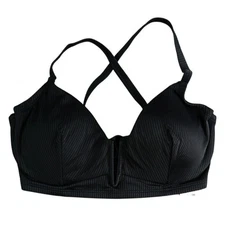 Shade & Shore Swimwear Women 36DD Black Stripe Bikini Top Padded Cross Strap NWT