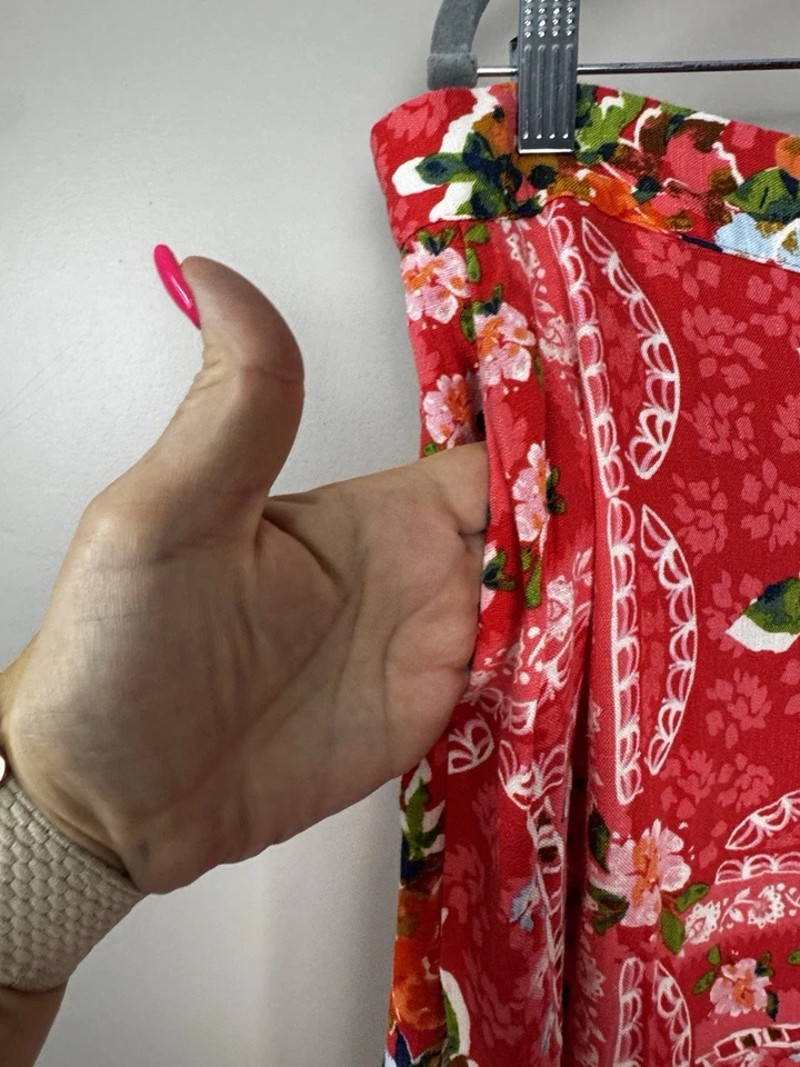 Euro Verano Rojo Floral Maxi Falda XXL Botones Cottagecore Amalfi Ajuste Costero Foto 4 de 4