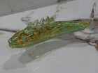BEAUTIFUL VINTAGE MURANO STYLE GREEN ORANGE BLUE CONFETTI PATTERN ART GLASS FISH