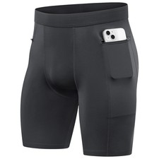 Men's Compression Shorts with Zipper Pocket Compression Spandex Shorts Runnin...