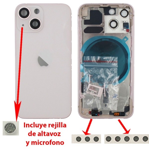 Chasis iPhone 13 MINI ROSA tapa trasera (Unibody, INCLUYE rejillas)(logo).24h