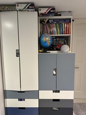 2 x IKEA Stuva Smastad Wardrobes - childrens wardobes - white + blue + Grey 