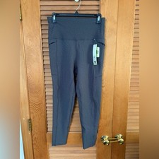 Nicole miller sport dark grey embossed Leopard Print Workout Leggings sz L NWT
