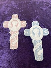 Vintage Precious Moments Heaven Bless You Wall Crosses Pink Blue Enesco 1996