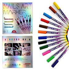 12 Colors Nail Art Pens Set 3D Nail Polish Pens Graffiti Dotting Pen Acrylic Pai
