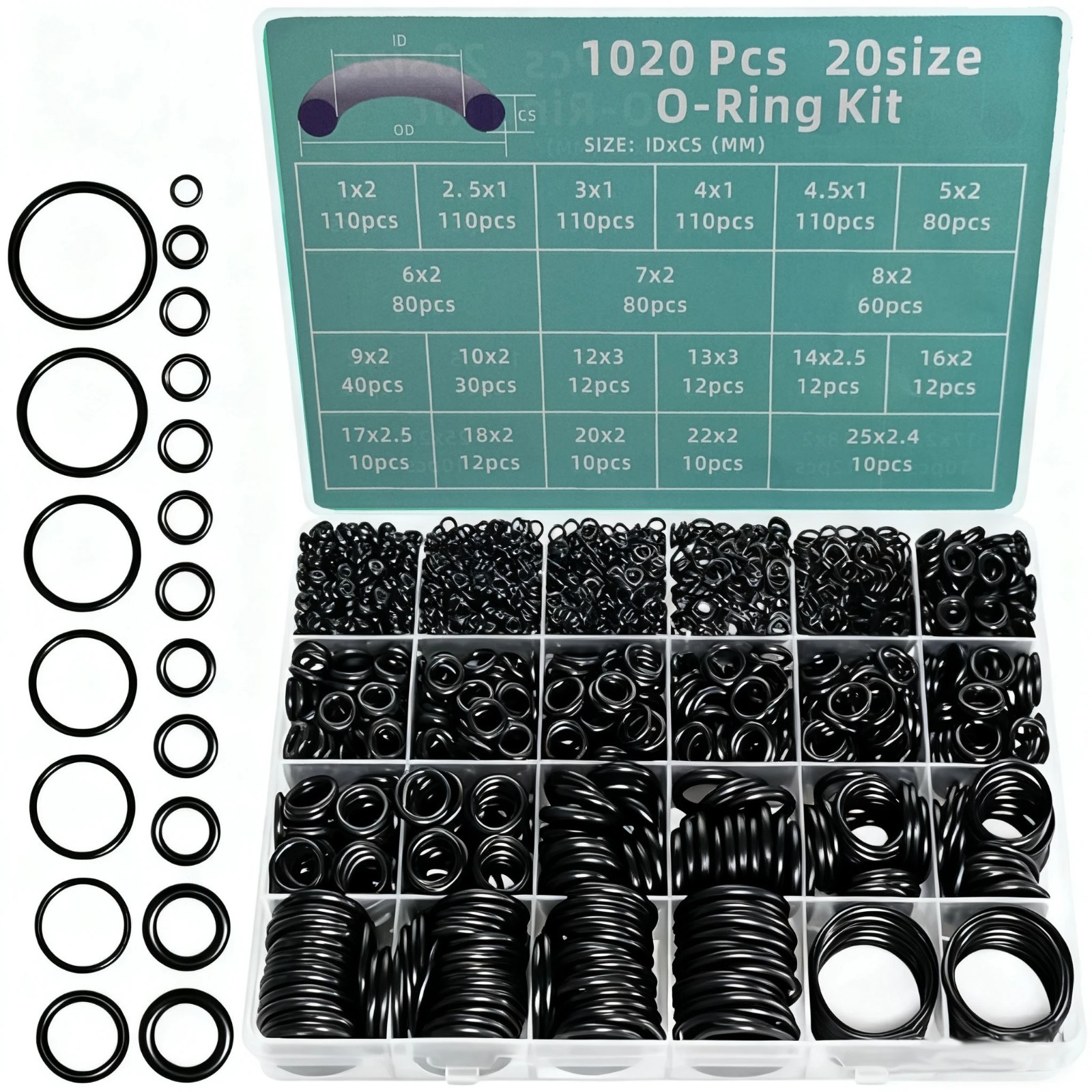 1020PCS O-Ring Assortment Kit | 20 Metric Sizes for Car Repair, Faucet, Air, Gas