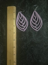 Purple Wooden Leaf Dangle Drop Earrings Natur...