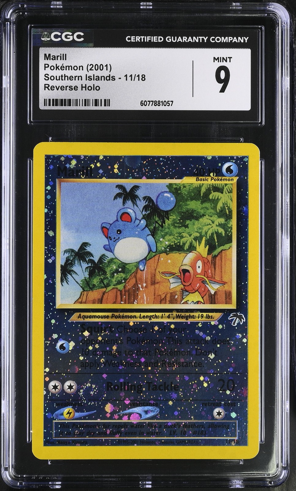 CGC 9 MINT Marill 2001 Southern Islands 11/18 Reverse Holo SWIRL Pokemon Card