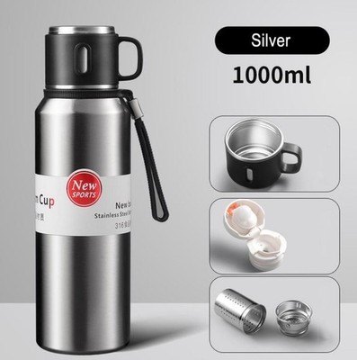 Thermoskanne 1L Auslaufsicher Isolierflasche mit Filter - Edelstahl