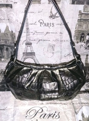 SIMPLY VERA WANG Gunmetal Metallic Faux Patent Leather Croc Emboss Purse GREAT  
