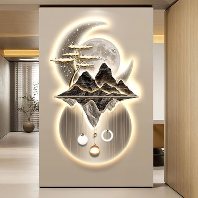 Mond Ruhe Finsternis - Abstrakter Mond & Berg LED Wandkunst Rahmen 60x1...