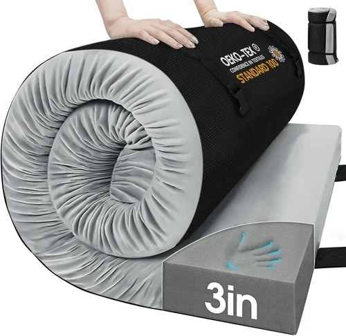 Memory Foam Camping Mattress Pad,3inch Sleeping Pad for Cot:72*24*3 GREY