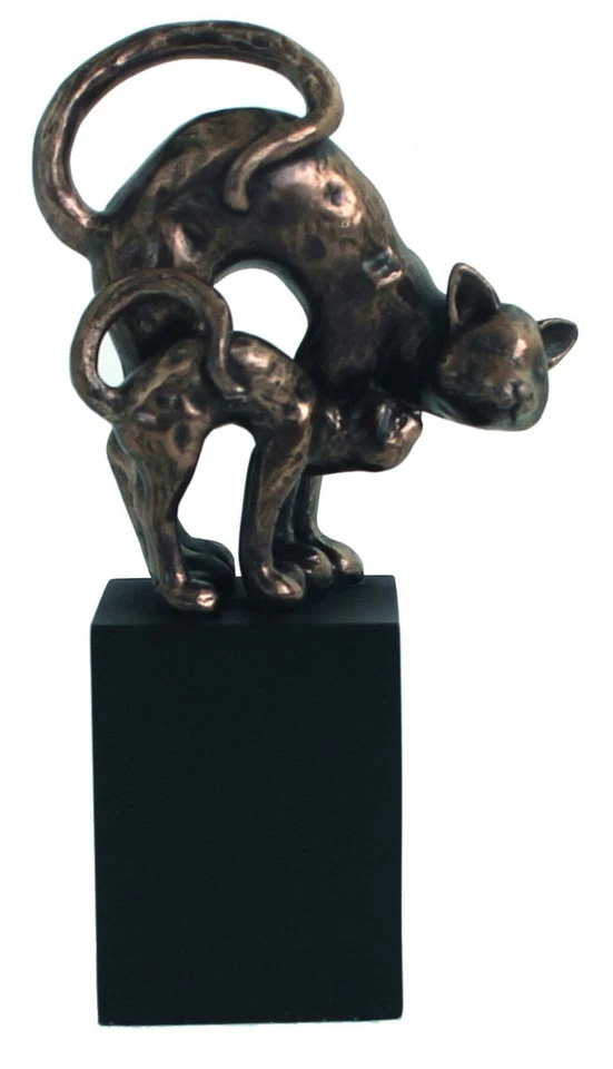 Figurine En Résine De Bronze Deux Chats Sur Un Cube 14Cm Décor Italien - Photo 1/1