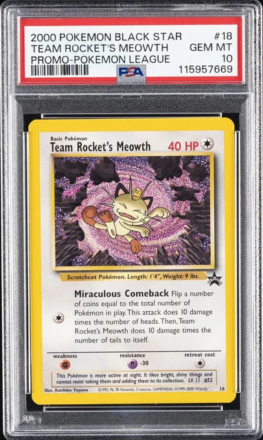 2000 POKEMON PROMO BLACK STAR POKEMON LEAGUE #18 TEAM ROCKET'S MEOWTH PSA 10