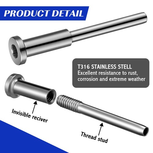 Blulu 60 Pack Invisible Cable Railing Kit, T316 Stainless Steel 1/8" Invisibl... - Picture 4 of 6