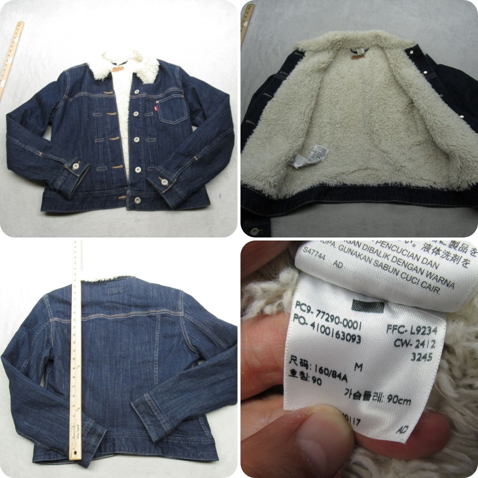 Levis Denim Jacket Womens Medium Blue Fuzzy Sherpa Lined Trucker Button Front