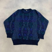Vintage Abstract Knitted Jumper Patterned Grandad Knit Sweater Men's M