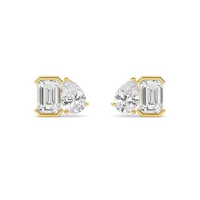 Lab Grown Diamant Ohrringe 2,30Ct EF-VVS/VS 10K Gelbgold Smaragd Birne Ohrstecker